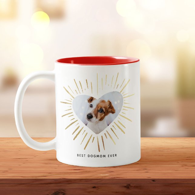 BEST DOGMOM JE Foto Gold Heart Mother Day Zweifarbige Tasse (Von Creator hochgeladen)
