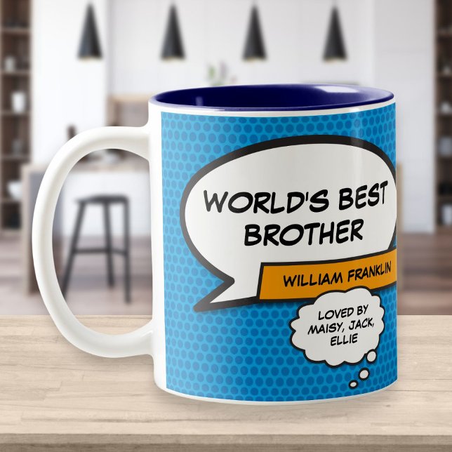 Best Ever Brother Cool Modern Fun Comic Buch Blau Zweifarbige Tasse (Von Creator hochgeladen)