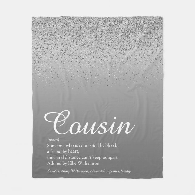 Best Ever Cousin Definition Silver Glitzer Fleecedecke (Vorderseite)