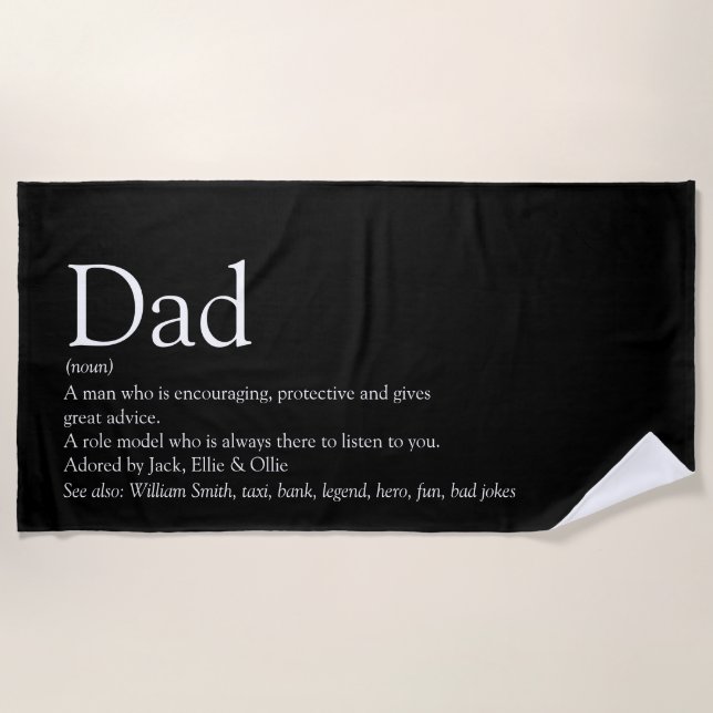 Best Ever Dad Daddy Father Definition Black Strandtuch (Vorderseite)