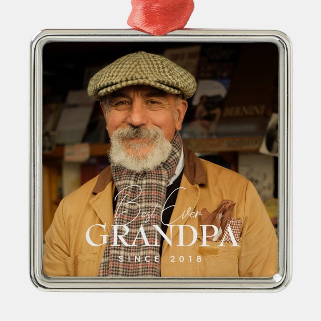 Best Ever Grandpa Since 20XX Simple Elegant Photo Ornament Aus Metall (Vorne)