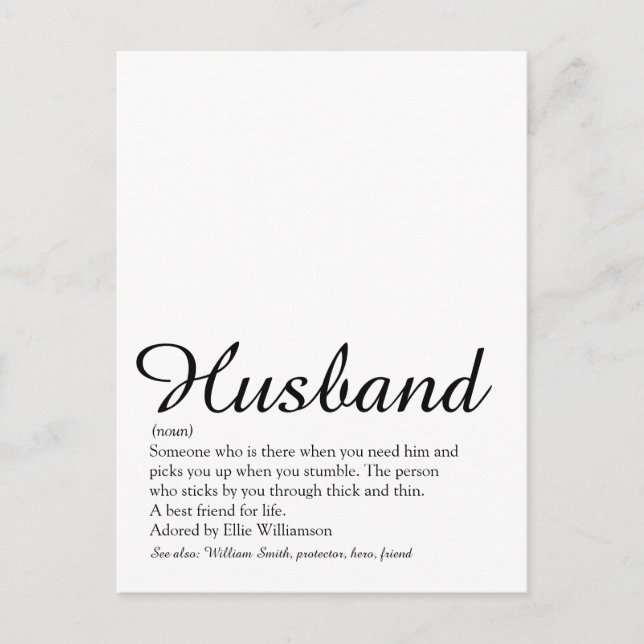Best Ever Husband Definition Script Spaß Postkarte (Vorderseite)