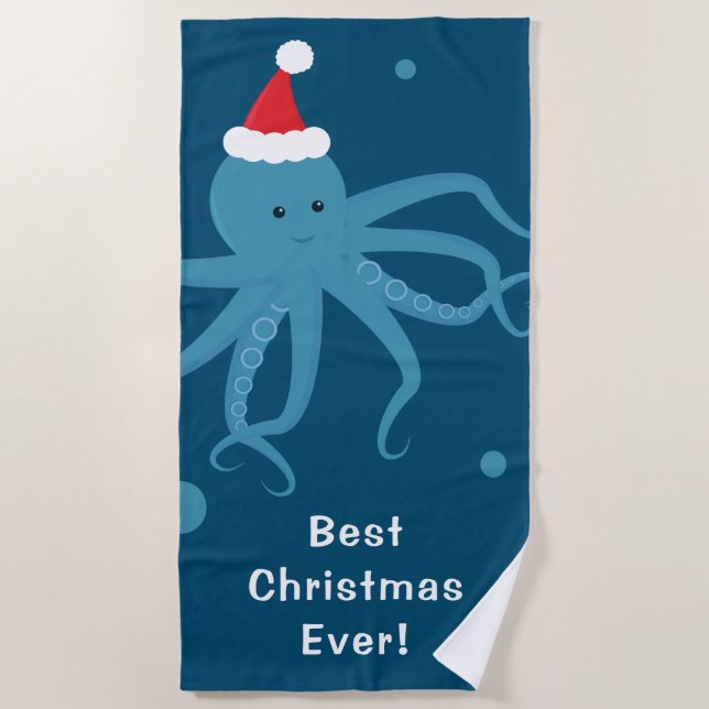 Best Ever Octopus Santa Blue Weihnachten Strandtuch (Vorderseite)