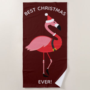 Best Ever Pink Flamingo Santa Burgund Weihnachten Strandtuch