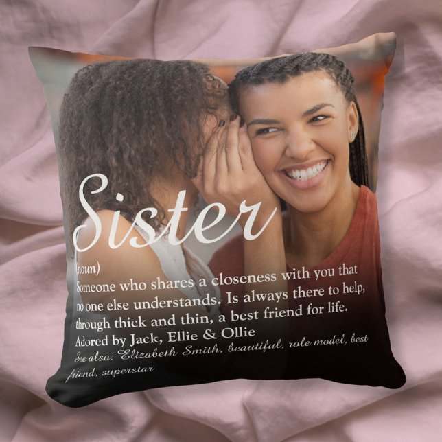 Best Ever Sister Definition Elegantes Script-Foto Kissen (Best Ever Sister Definition Elegant Script Photo Throw Pillow)