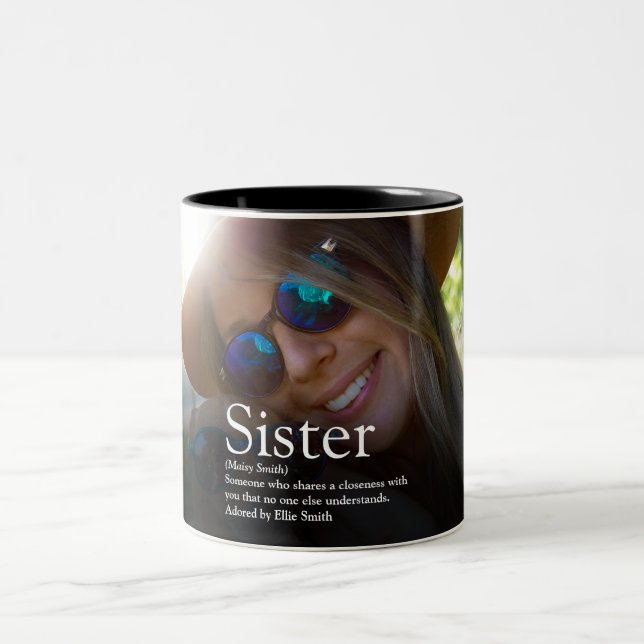 Best Ever Sister Definition Modernes Fun Foto Zweifarbige Tasse (Mittel)