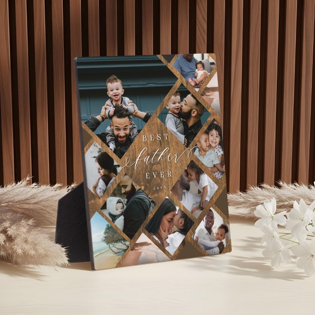 Best Father Ever Modern Photo Collage Woodgrain Fotoplatte (Best Father Ever Modern Photo Collage Woodgrain Plaque)