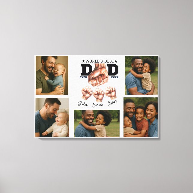 Best Father Ever Personalized Photo Collage Leinwanddruck (Vorderseite)