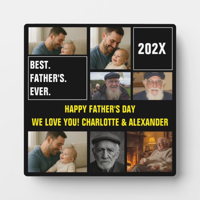 Best Father Ever Photo Collage and Custom Text Fotoplatte (Vorderseite)