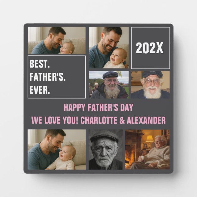 Best Father Ever Photo Collage and Custom Text Fotoplatte (Vorderseite)