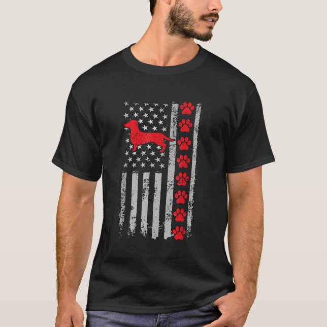 Best Firefighter-Dackel Mama Vater je US-Flagge tu T-Shirt (Vorderseite)