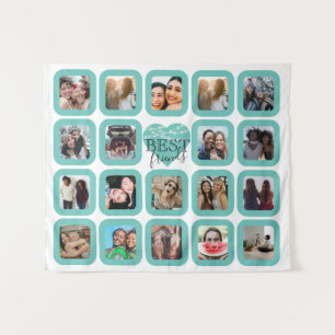 BEST FREUNDE Foto Collage Aquamarines Herz mit Lic Wandteppich