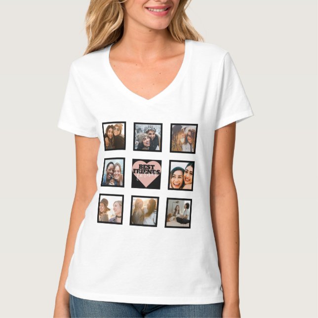 BEST FREUNDS Foto Collage Rose Goldenes Herz T-Shirt (Vorderseite)