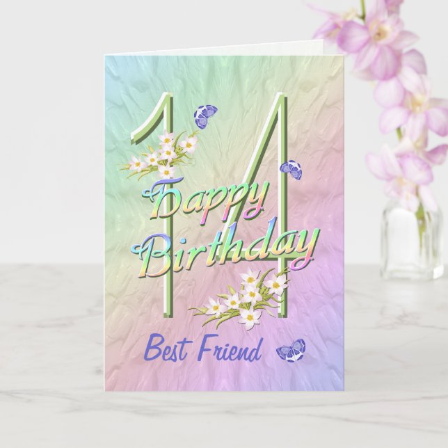 Best Friend 14. Geburtstag Butterfly Garden Card Karte (Orchidee)