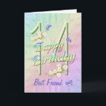 Best Friend 14. Geburtstag Butterfly Garden Card Karte<br><div class="desc">Ein farbenprächtiger Regenbogen,  rosa Blume und lavendelfarbene Schmetterlinge befriedigen die 14. Happy Birthday Card der Mädchen mit Freude für den besten Freund. Vorname und innerhalb Vers können mit der bereitgestellten Vorlage personalisiert werden. Originelles Design von Anura Design Studio.</div>