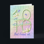 Best Friend 18. Geburtstag Butterfly Garden Card Karte<br><div class="desc">Ein farbenfroher Regenbogen, rosa Blume und lavendelfarbene Schmetterlinge befriedigen die 18. Happy Birthday Card der Mädchen mit Freude für den besten Freund. Vorname und innerhalb Vers können mit der bereitgestellten Vorlage personalisiert werden. Sie können auch die passenden Geschenke und andere Produkte genießen, die in meinem Shop erhältlich sind. Originelles Design...</div>