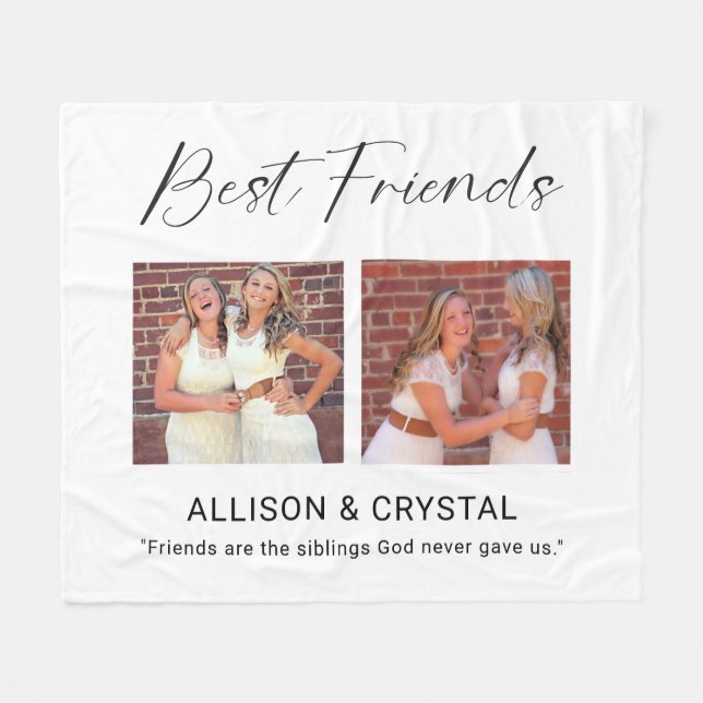 Best Friend Calligraphy 2 Photo Collage Quote Gift Fleecedecke (Vorderseite (Horizontal))