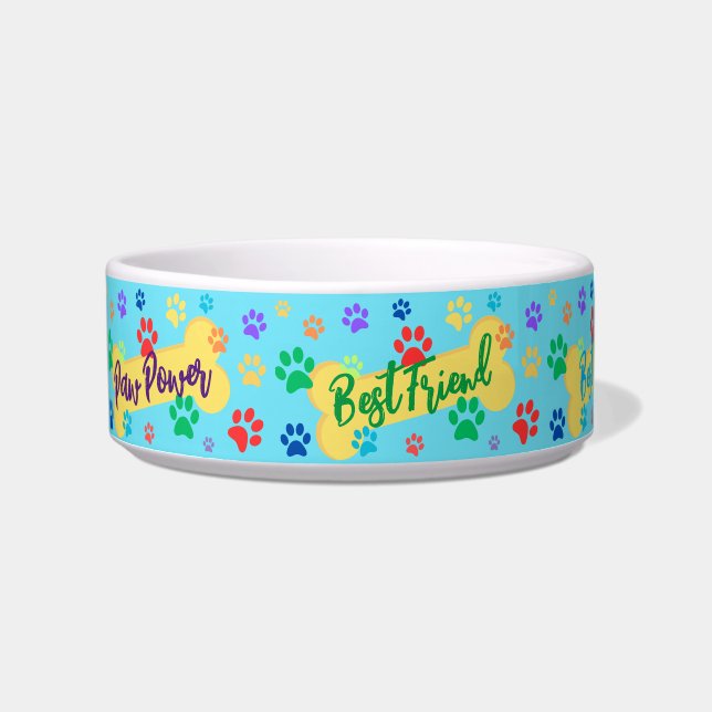 Best Friend Customizable Paws & Bones Dog Bowl Napf (Vorderseite)