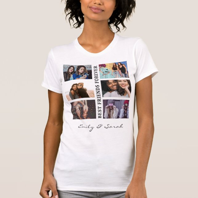 Best Friend Forever Custom 6 Foto Collage & Name T-Shirt (Vorderseite)