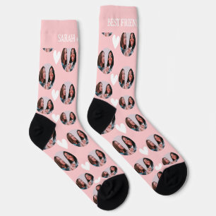Best Friend Foto Collage Muster Blush Pink Socken