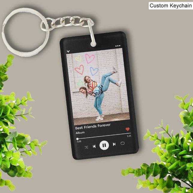 Best Friend Foto & Name Music Player Black Schlüsselanhänger (Best Friend Photo & Name Music Player Black Keychain)