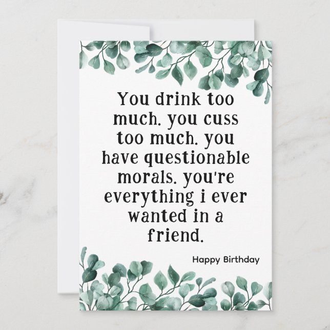 Best Friend Funny Happy Birthday Card Eucalyptus Einladung (Vorderseite)