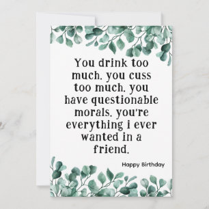 Best Friend Funny Happy Birthday Card Eucalyptus Einladung