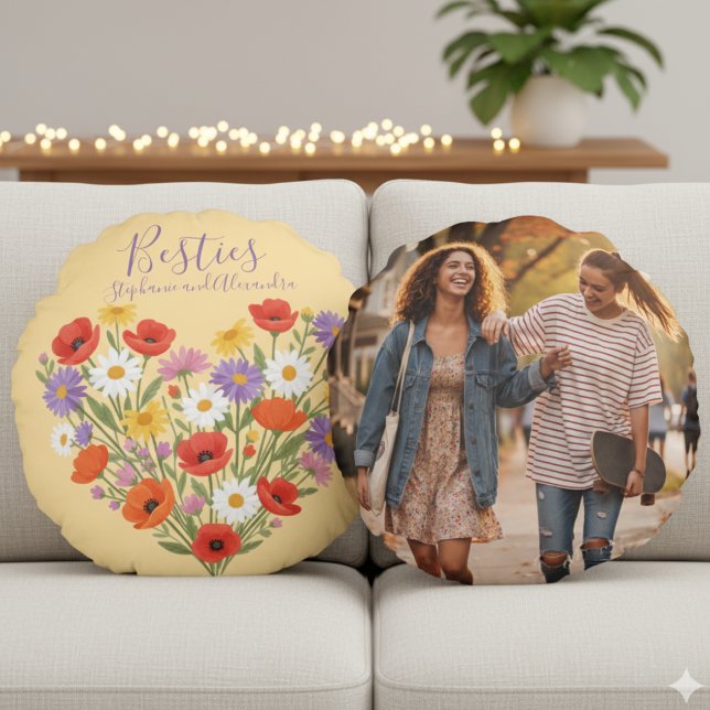 Best Friend Heart Flowers Round Pillow Rundes Kissen (Best Friend photo pillow)