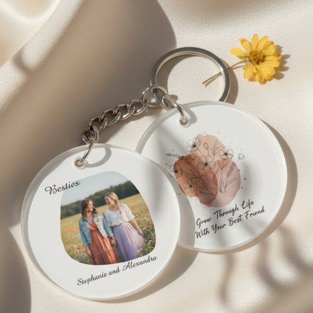 Best Friend Keychain - Abstract Floral Art Schlüsselanhänger (Best friend personalized photo keychain)