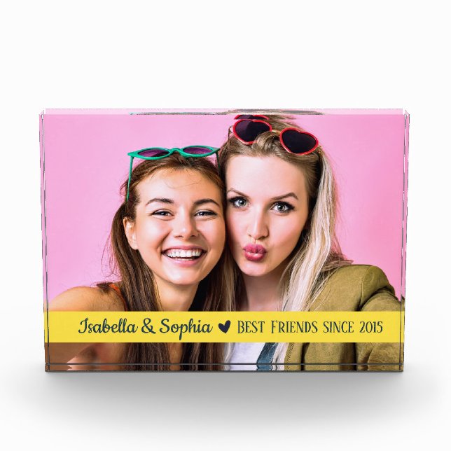 Best Friend Moderne Custom Gelb BESTE FREUNDIN Fotoblock (Vorderseite)