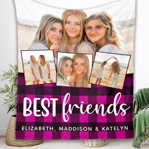 Best Friends 4 Foto Collage Buffalo Kariert Pink F Fleecedecke