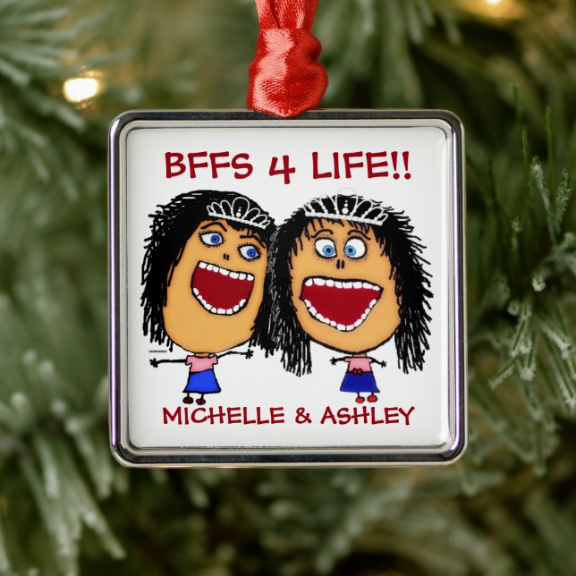 Best Friends BFFS or Sisters Cartoon CUSTOM Ornament Aus Metall (Baum)