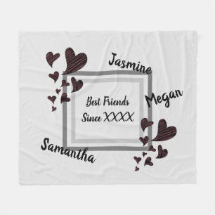 Best Friends Bright Red Heart Long Friendship Fleecedecke