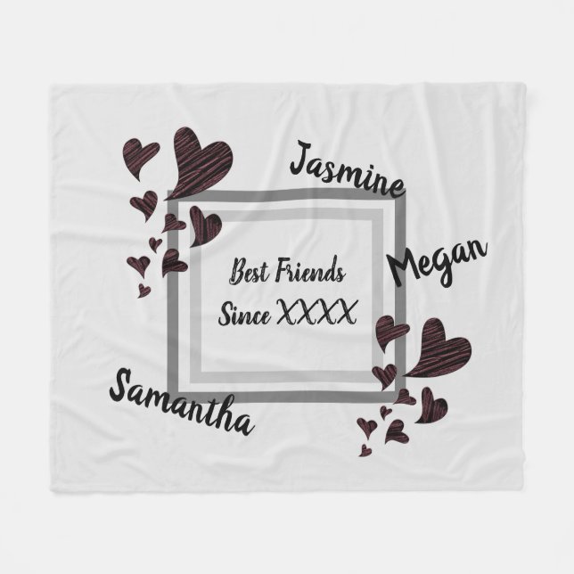 Best Friends Bright Red Heart Long Friendship Fleecedecke (Vorderseite (Horizontal))