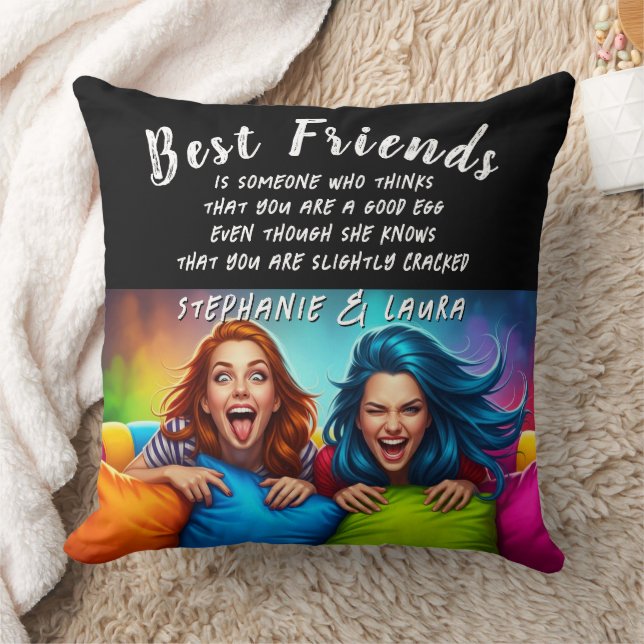 Best Friends Colorful Hair With Funny Quote Kissen (Decke)