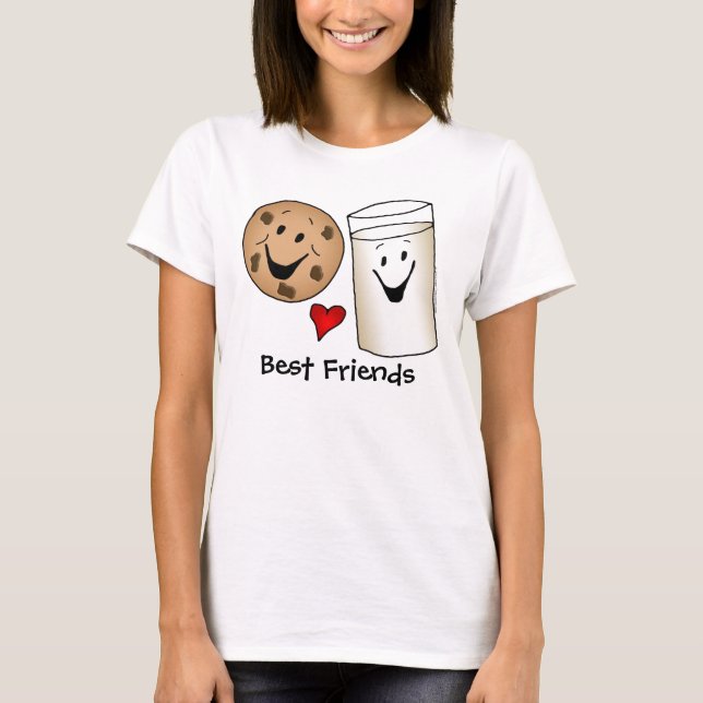 Best Friends Cookies und Milk Cartoon T - Shirt (Vorderseite)