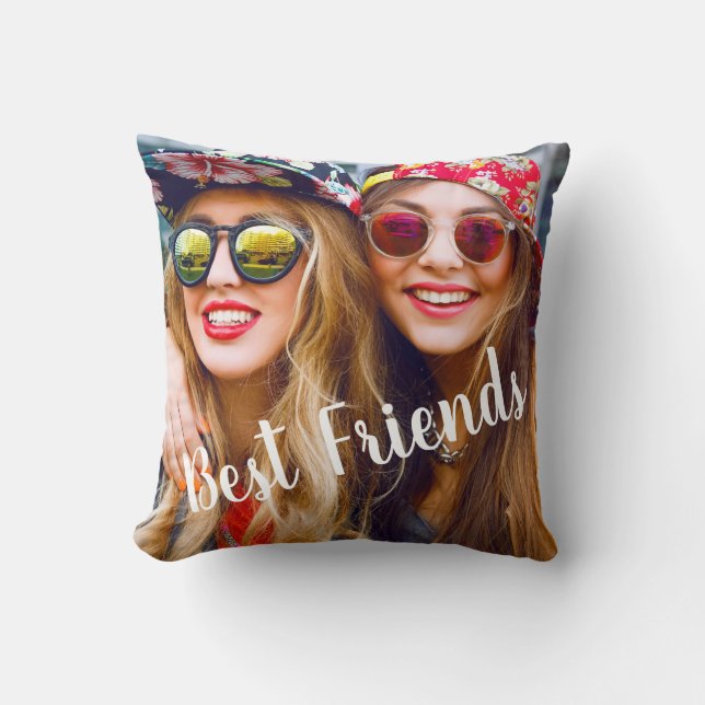 Best Friends Cursive Script Square Foto Kissen (Vorderseite)