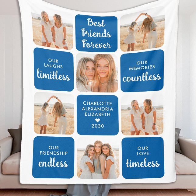 Best Friends Forever Custom 6 Foto Collage Blue Fleecedecke (Von Creator hochgeladen)
