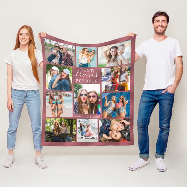 BEST FRIENDS FOREVER Foto Collage Rose Gold Ombre Fleecedecke (Beispiel)