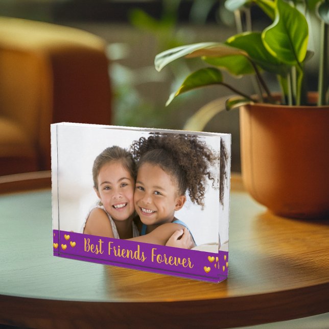 Best Friends Forever Gold Hearts Script Lila Fotoblock (Von Creator hochgeladen)