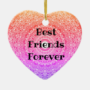 Best Friends Forever Rainbow Mandala Heart Boho Keramik Ornament