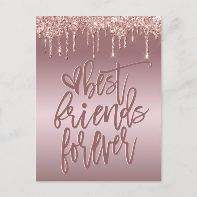 Best Friends Forever Rose Gold Glitzer Tropfen Postkarte (Vorderseite)