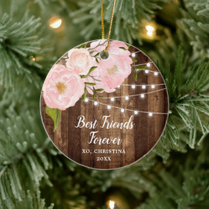 Best Friends Forever Rustic Peonies Personalized Keramik Ornament