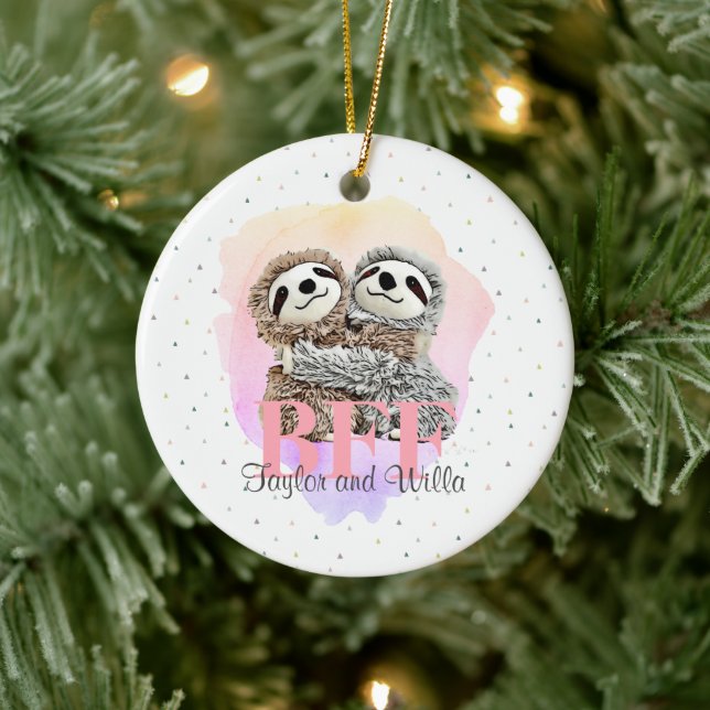 Best Friends Forever Sloth Hugs Monogram Christmas Keramik Ornament (Baum)