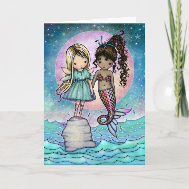 Best Friends Forever Sweet Fairy and Mermaid Karte (Vorderseite)