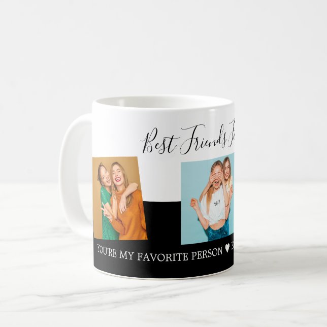 Best Friends Foto Collage Custom Text Script Kaffeetasse (Vorderseite Links)