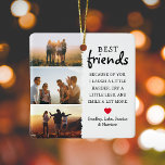 Best Friends Foto Collage & Zitat Weihnachten Keramikornament<br><div class="desc">Bestien sind unbezahlbar - wenn Sie das Glück haben, eine zu haben, lass ihnen, wie viel sie Ihnen mit diesem trendigen "Best Friends" Weihnachtsschmuck gemein. Mit 3 Fotos Ihrer Wahl, die leicht von Ihrem Handy oder Computer heruntergeladen werden können, einem maßgeschneiderten Angebot, das angepasst werden kann, einem niedlichen kleinen roten...</div>