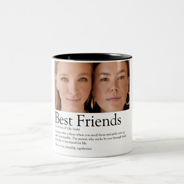 Best Friends Foto Definition Moderne Typografie Zweifarbige Tasse (Mittel)