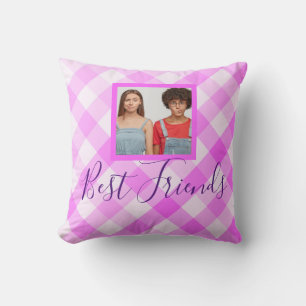 Best Friends Foto Hot Pink Kariert Kissen
