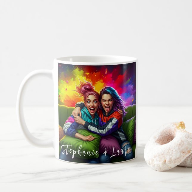 Best Friends Funny Colorful & Inspirational Quote Kaffeetasse (Mit Donut)